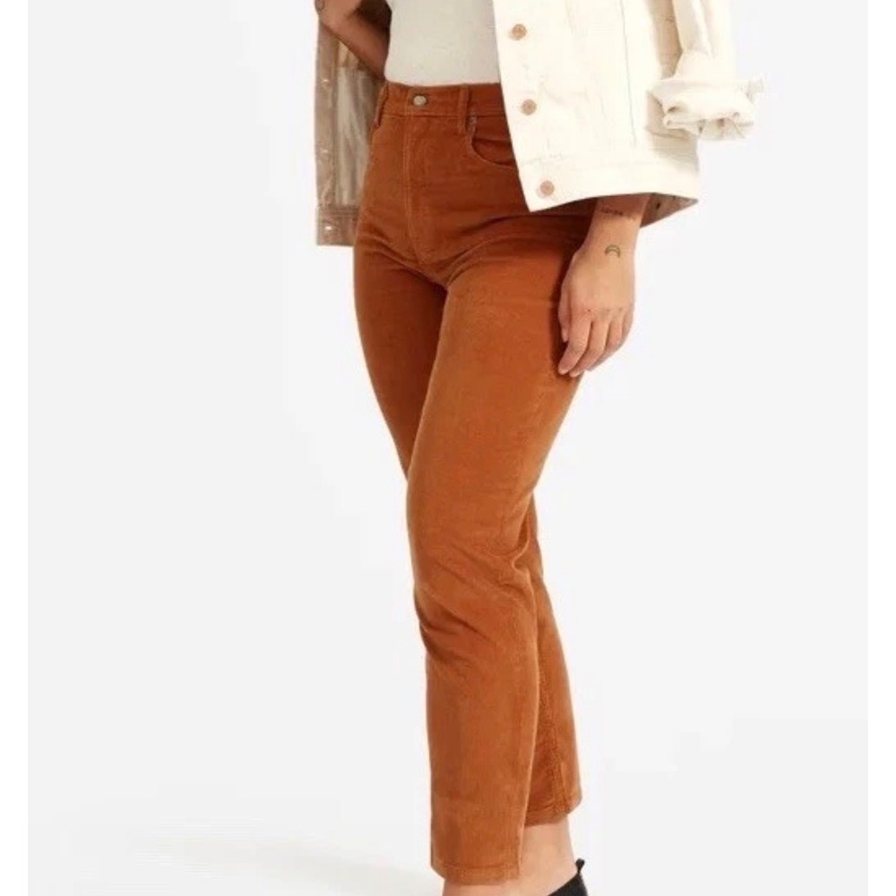 Everlane Cheeky Crop Cord Pants High Rise Straight Rust Orange Acorn Size 28